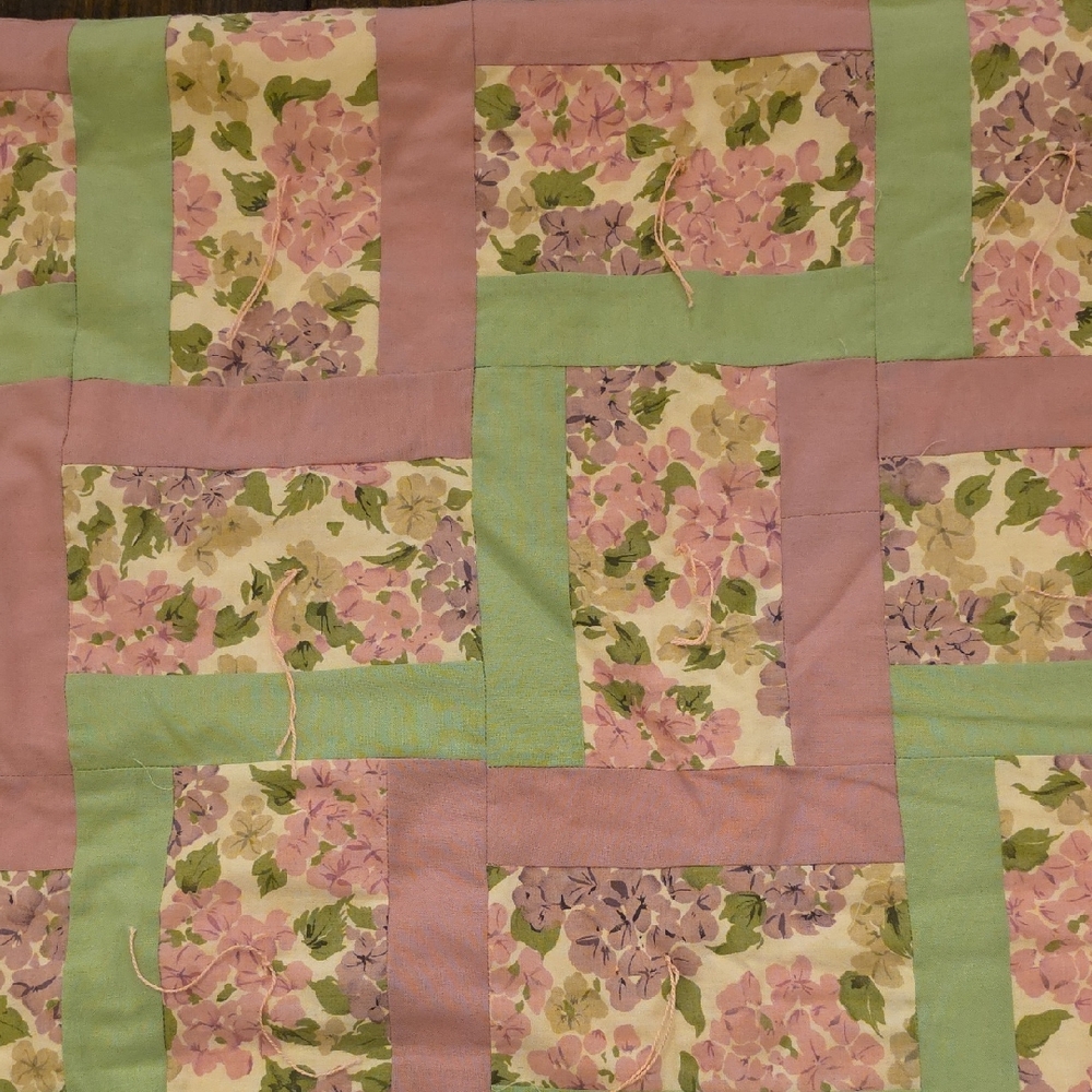 Floral Patchwork Quilt Top in Pink and Green